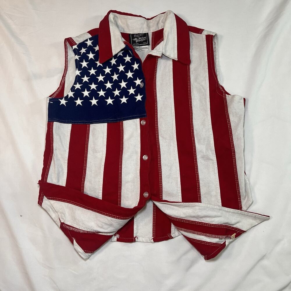 Vintage The Antique Boutique USA Flag Top Size L Stars Stripes Tie Front USA VTG - Picture 2 of 10